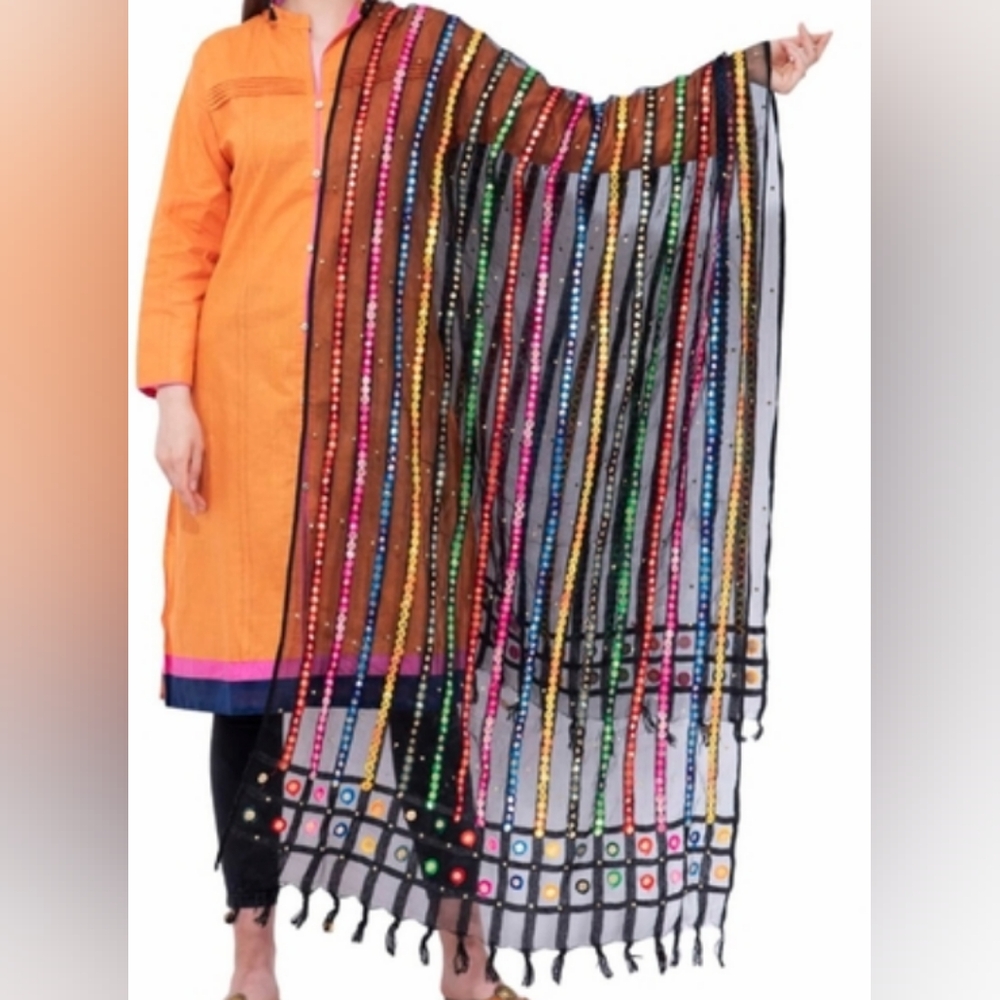 Black mirror work embroidered dupatta / scarf